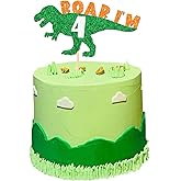 4th Birthday Dinosaur Cake Topper, Roar I'm 4 Glitter T-Rex Theme for Dino Parties