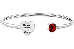 bobauna My Heart Belongs To A Fireman Bracelet Keychain Gift for Fireman Mom Wife Girlfriend