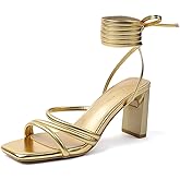 Amoji Women 3 Inch Strappy Heels Lady Strap Up Heeled Sandal Wedding Party Shoes 331