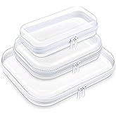 Hoolerry 3 Pcs Clear Hard Zipper Case Makeup Bag Plastic Zipper Pouch Christmas Storage Case Portable Travel Organizer Bin for Cosmetics, Building Blocks, Puzzles(White,S, S/m, M)
