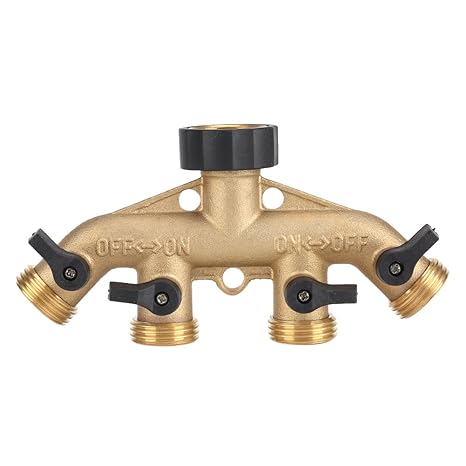 Fdit 4 Wege Garten Tap Schlauch Splitter Adapter Messing Düse Tap Gartenschlauch Teilen Steckverbinder für Garten Bewässerung