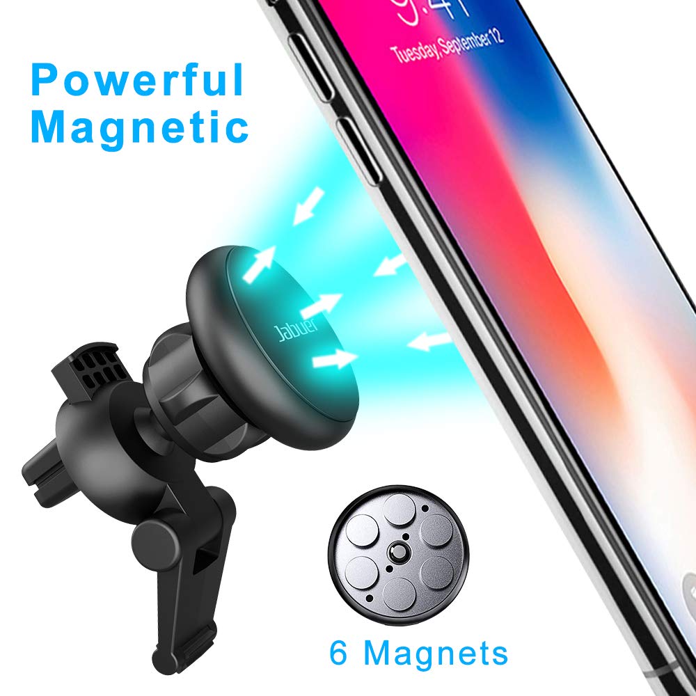 Car Phone Mount, Jabuer Universal Air Vent Magnetic Car Mount Phone Holder for iPhone Xs Max XR XS X 8 7 Plus 6S 6 SE, Galaxy S9 S8 S7 Edge, Note 9 8 5, LG G6 and Mini Tablet