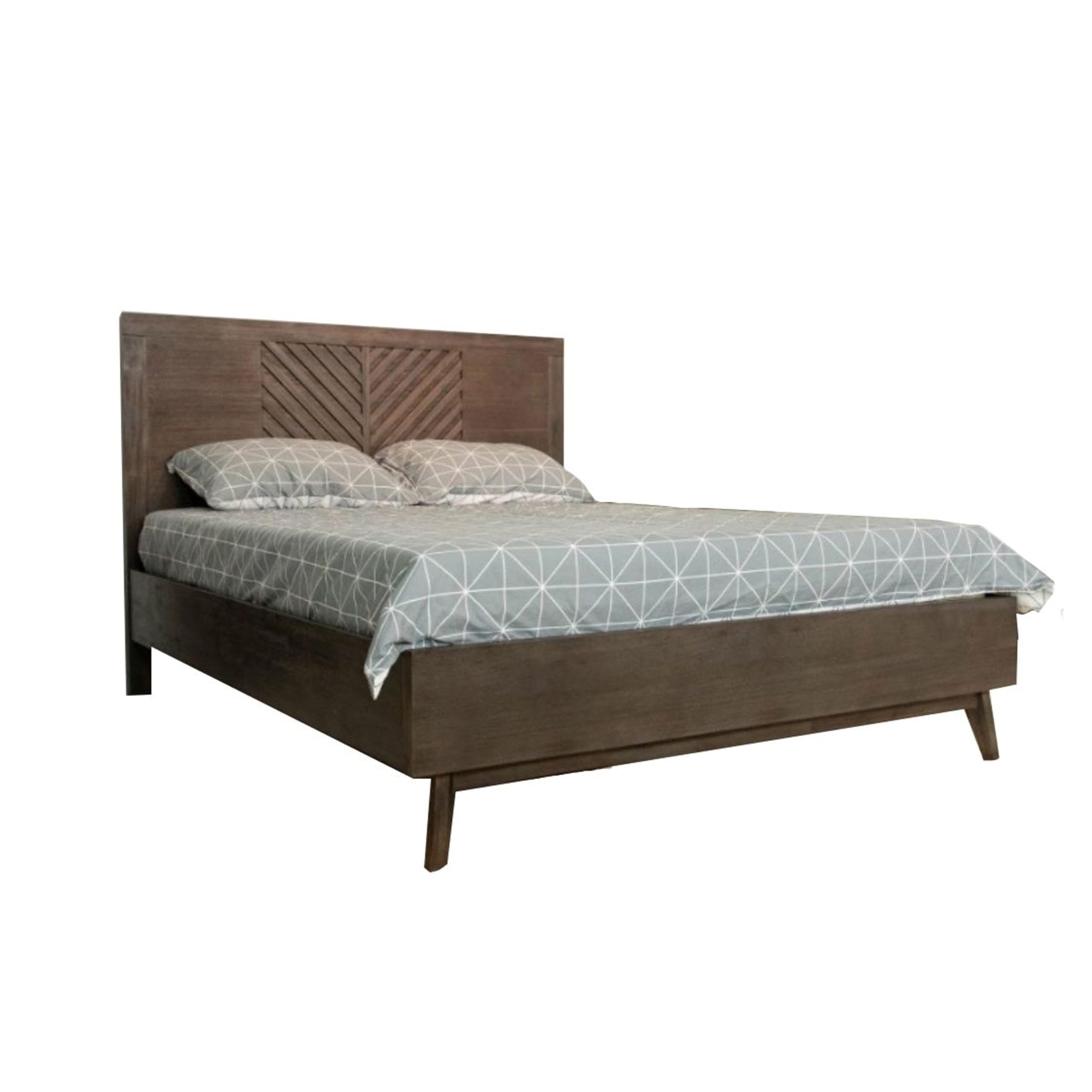 View 1 of **Missing parts, only the backrest***Benjara CID Leno Queen Size Platform Bed, Chevron, Dark Brown Solid Acacia Wood
