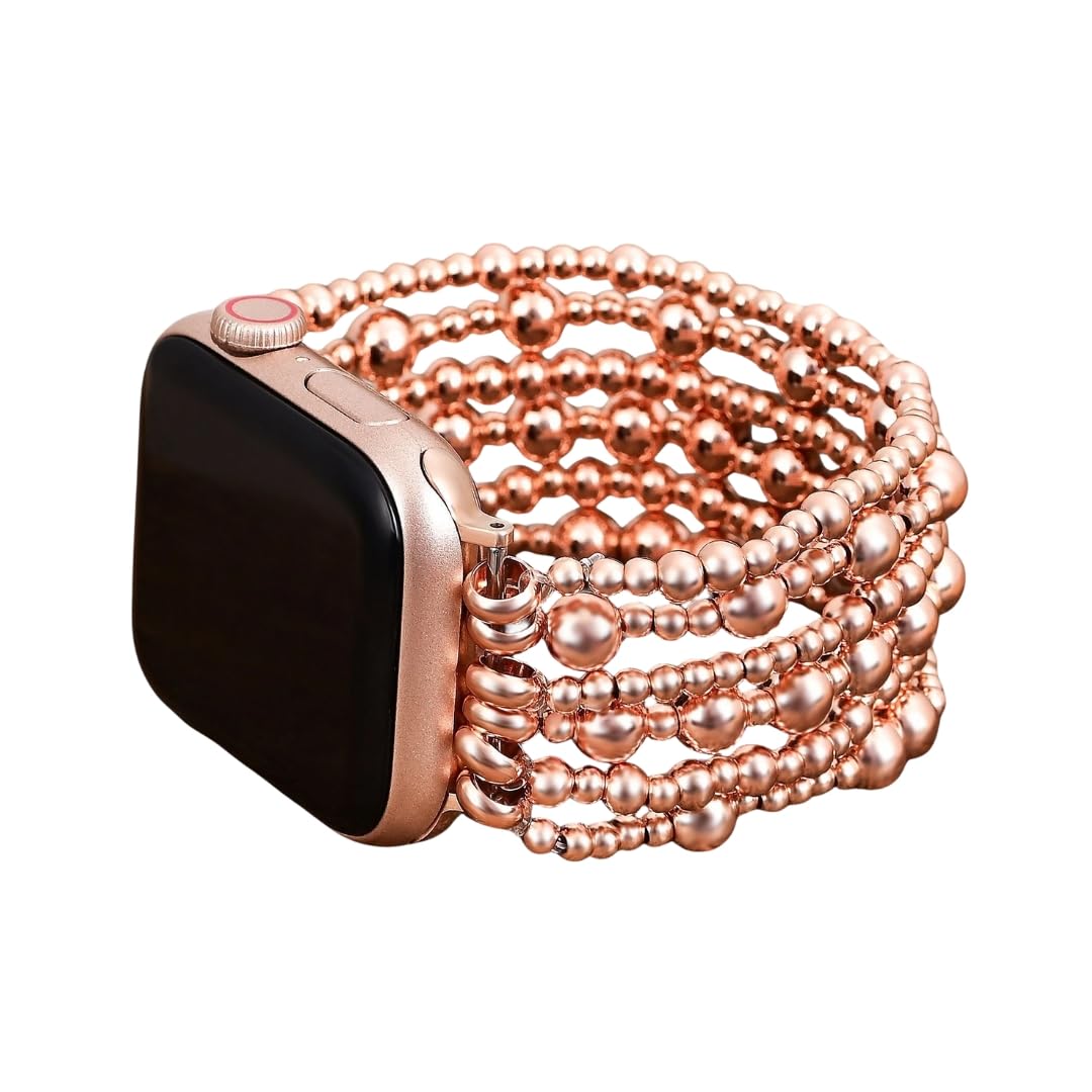 Cape Diablo Compatible With Apple Watch Band for Women - Handmade Gemstone Strap - 49mm 46mm 45mm 44mm 42mm 41mm 40mm 38mm (Rose Gold, Large - Fits 6.5-7.0 inch wrists)