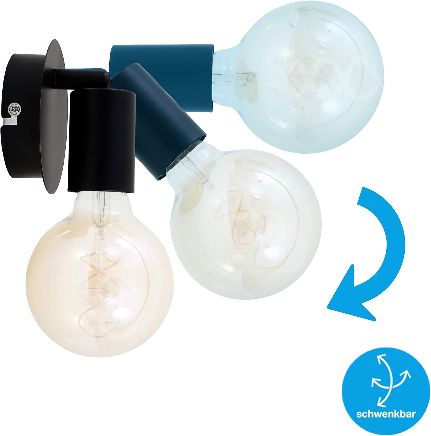 Briloner Leuchten Retro Vintage Wall Spotlight 1-Bulb Swivel and Swivel E27 Max 60W Metal Black 60W - Image 3
