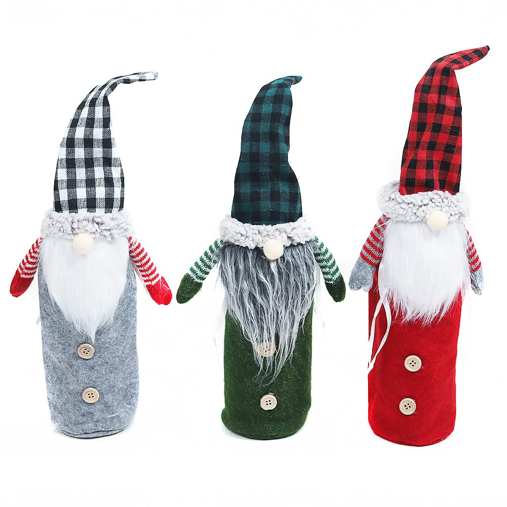 DZOZO Christmas Wine Bottle Covers 3 Pcs Christmas Wine Bottle Gift Bags Santa Claus Bottle Bags Christmas Gnomes Wine Bottle Covers Drawstring Xmas Gift Bags for Xmas Dinner Decor Christmas Party