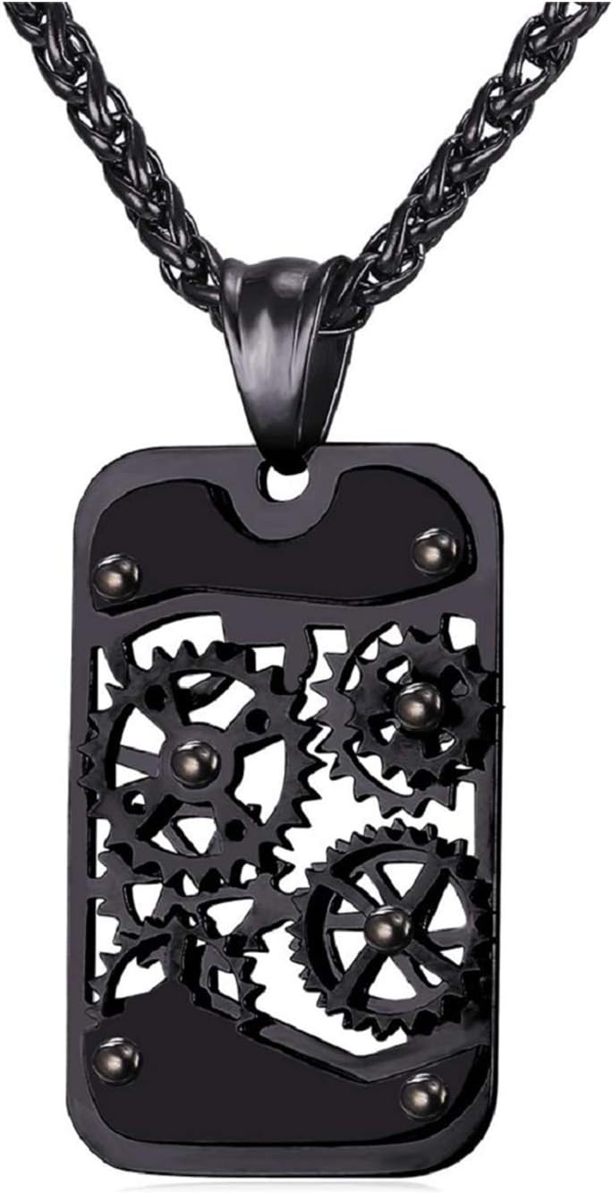 Men Steampunk Jewelry Stainless Steel Rope Chain Cool Gear Pendant Necklace