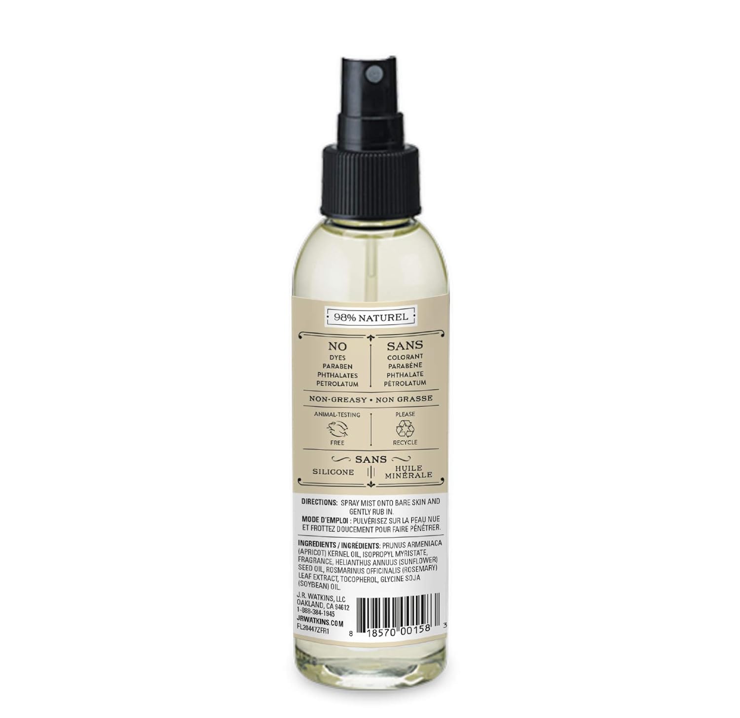 JR Watkins Natural Hydrating Body Oil Mist, Coconut Milk & Honey, Moisturizing Body Oil Spray for Glowing Skin, USA Made and Cruelty Free, 6 fl oz : Body Oil Spray : Beauty
