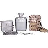 Boundless Voyage 1100ml Titanium Military Canteen 750ml+400ml Ultralight Camping Cookware Set with Folding Handle & Hanging Rope Portable Mess Kit for Outdoor Cooking, Hiking, Survival Ti2049C
