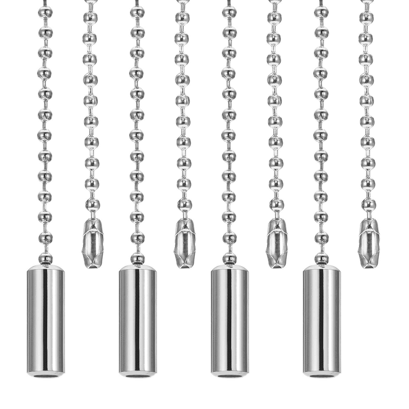 PATIKIL 1M 3.3ft Ceiling Fan Pull Chain, 4 Pcs Beaded Pulls Cord Extender Cylinder Pendant for Fan Light Chandelier Table Lamp Pulling Switch, Silver Tone