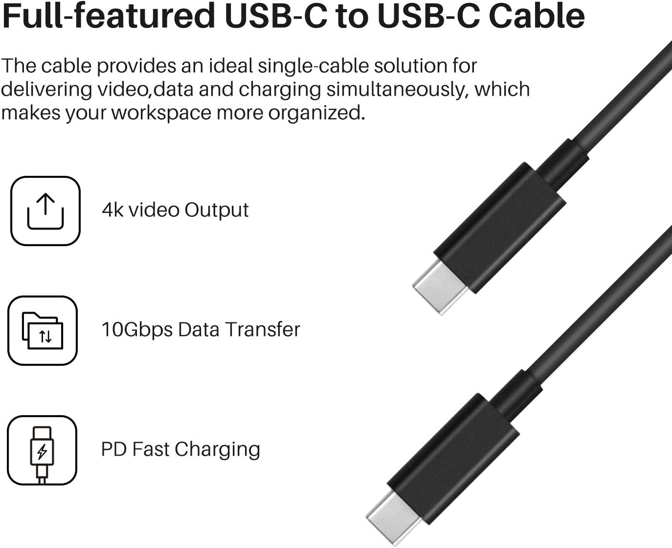 HUION Full-Featured USB-C Cable, Supports USB 3.1 Gen 2, for Kamvas 12/13/16/22/24 Drawing Tablets, Black - Image 3