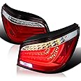 Spec-D Tuning Red LED Bar Tail Lights Compatible with 2004-2007 BMW E60 5-Series 4 Door Models, Left + Right Pair Assembly