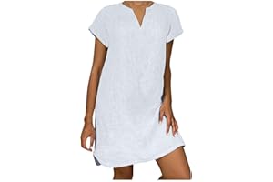 jxsoyen Casual Dresses for Women 2024 Trendy Summer Dresses with Sleeves Knee Length Cotton Linen Dress Women Sundresses
