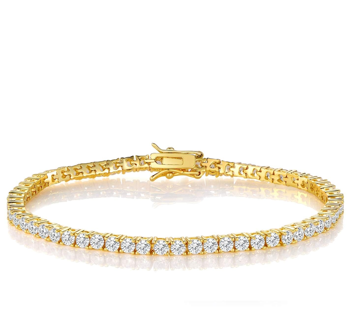 18K Gold Plated Bracelet for Men 3mm Cubic Zirconia Bracelets Women 7.5