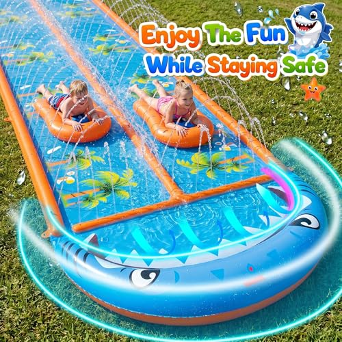 40×5.9FT Heavy Duty Slip and Slide with Sprinkler and 2 Boards, Water Slide for Adults with 3-Way Water Sprinkler, Giant Slip n Slide for Outdoor Backyard Lawn Kids Teens and Adults (Blue&Orange)