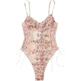 Lilosy Sexy Lace Up Lingerie Bodysuit Voor Dames - Bloemen Geborduurde Mesh Teddy