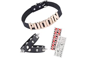 ABONDEVER Quinn Puddin Choker Halloween Set Adjustable Punk Leather Letter Collar Necklace Tattoo Stickers Rivets Spike Bracelet Halloween Harley Cosplay Accessories for Women