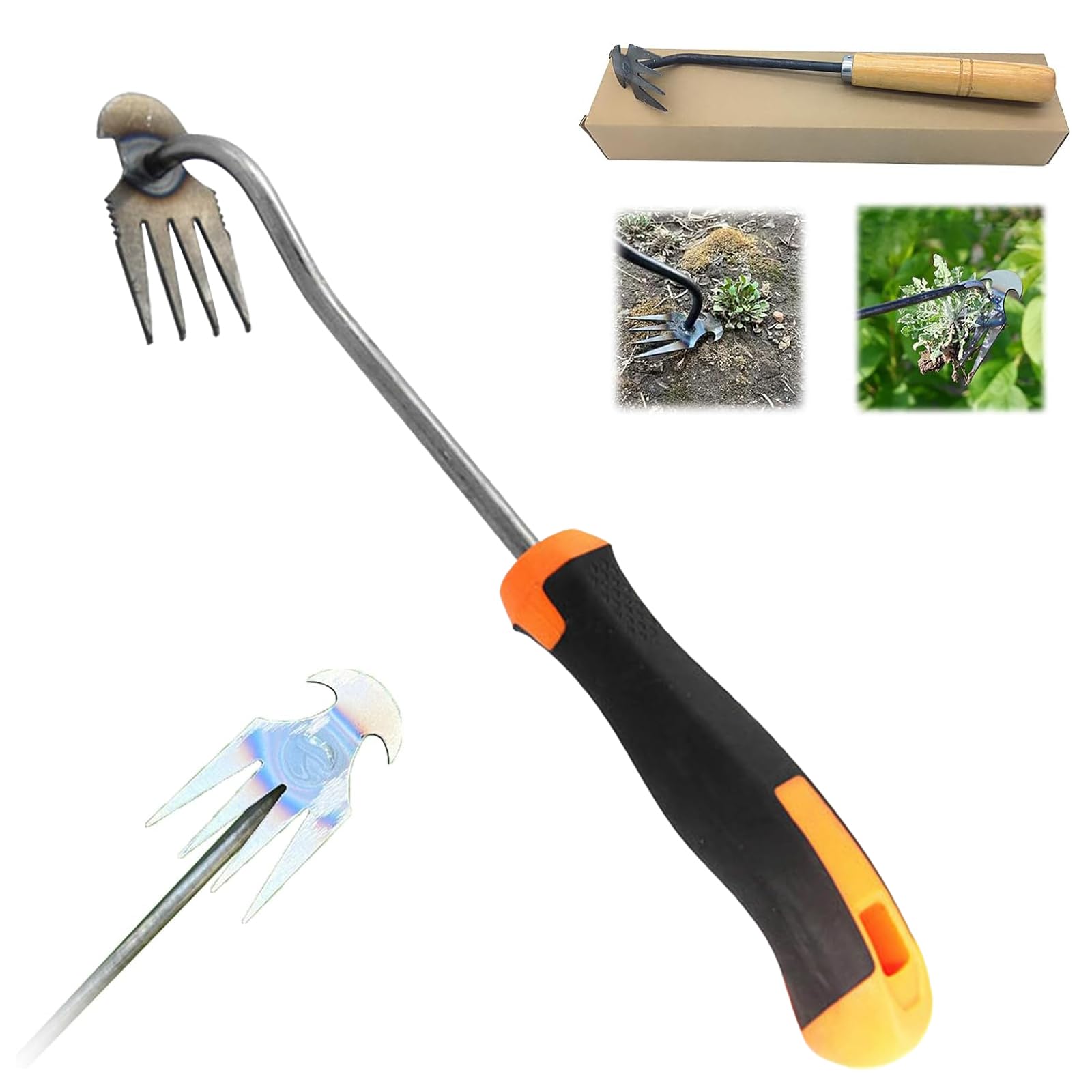 Photo 1 of Weeding Artifact Uprooting Weeding Tool, Upgraded Garden Weeding Tools Packaged in Carton, Stainless Steel/Manganese Steel Forged Weed Puller 4 Teeth Dual Purpose Weeder for Garden Lovers (E-14 inch)