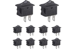 VEXUNGA 10pcs Mini Rocker Switch On Off 2 Pin 2 Position 10 x 15mm Boat Rocker Switch 3A 250V 6A125V SPST KCD11 Black Square Switches