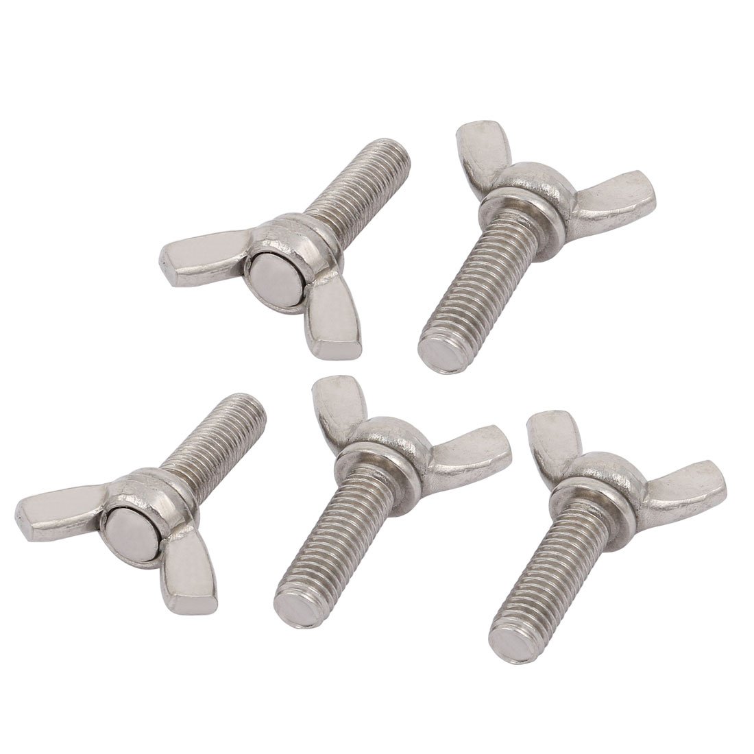 Sourcingmap M8x25mm 304 Stainless Steel Wing Bolt Butterfly Screw Fastener Silver Tone 5pcs
