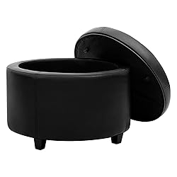 CangLong Round Leatherette Storage Ottoman with Lid