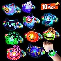 BUDI Halloween LED Bracelets 10 Pack Halloween Party Favors for Kids Halloween Trick Or Treat Goodies Beaded Flashing Bracelets Light Up Bracelets Glow in the Dark Party Favors