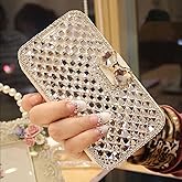 Szakdws Bling Wallet Case for iPhone 17 Pro Max 6.9" Woman Stylish Diamond PU Leather Flip Folio Stand Case with Card Holder,3D Sparkle Crystal Bowknot Magnetic Buckle