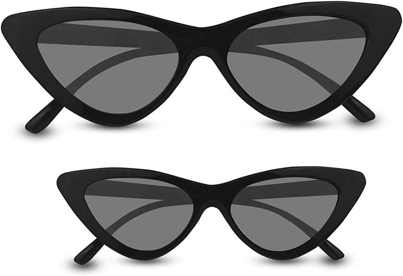 Set of 2 Clout Goggles Cat Eye Sunglasses for Women and Girls Kids, Mother & daughter Matching Style - Black