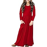 Deerose Girls Maxi Dress Casual Holiday Long Dresses with Pockets 5-14 Years