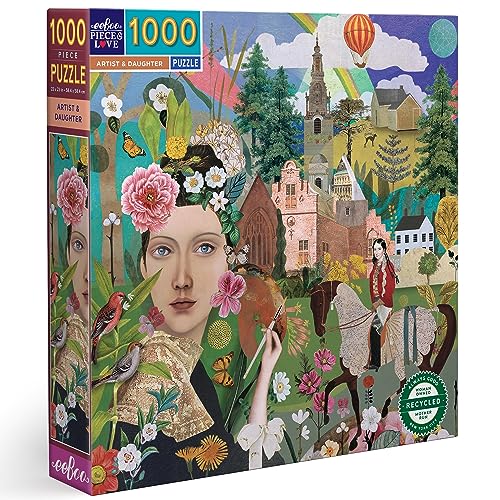 eeBoo Piece & Love: Artist & Daughter - 1000 Piece Puzzle - Adult Square Jigsaw, 23x23, Includes Image Reference Insert, Glossy Pieces
