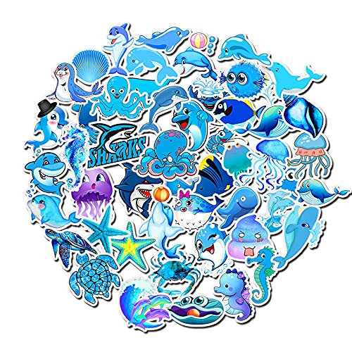 LUOXIAQIFEI Blue Sea Animal Stickers, 49 Pieces Sticker Set, Children's Stickers for Adults, Teenagers, Boys and Girls, Waterproof