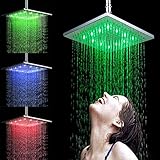 DELIPOP Led Rainfall Shower head 12 inch Stainless Steel Showerheads Temperature Control 3 Color Changing 12 Pcs LEDs for Bathroom