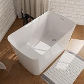 47" Square Japanese Soaking Tub with Seat,FreeStanding Bathtub,Glossy White | cUPC Certified,Acrylic,Easy Clean,20.47" Deep,39 Gal,Pop-Up Chrome Right Drain,Slotted Overflow,Compact,Bathroom,Small Space