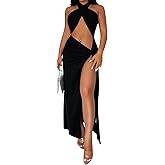 Floerns Women's Cut Out Sleeveless Halter Neck Twist Front Backless Dress Split Thigh Club Maxi Dresses