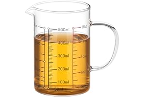 QWORK 16 Oz 2 Cup Glass Measuring Cup with Insulated Handle, V-Shaped Spout, Measuring Cup, Precise Measurement Scales Cup