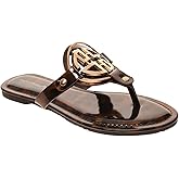 Pierre Dumas Women's Medallion Vegan Slide Thong Flip Flop Flat Sandal