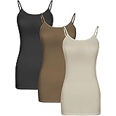 WILLBOND 3 Pieces Women Basic Long Tanks Adjustable Spaghetti Strap Camisole Top