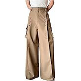 GORGLITTER Men's Baggy Cargo Pants High Waisted Wide Leg Dress Metal Slacks Work Pants Y2K Casual Trousers