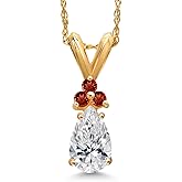 Gem Stone King 14K Yellow Gold DEF Lab Grown Diamond and Red Garnet Pendant Necklace for Women | 0.63 Cttw | Gemstone April Birthstone | Pear Shape 7X5MM | With 18 Inch Chain