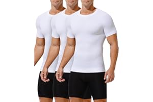 Casey Kevin Men's Slimming Compression Shirts 3 Pack, Short Sleeve Shapewear Undershirt for Men Body Shaper Tummy Control