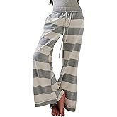 Womens Comfy Striped Pajama Pants Wide Leg Baggy Boho Palazzo Pant Casual Drawstring Elastic Waist Pants