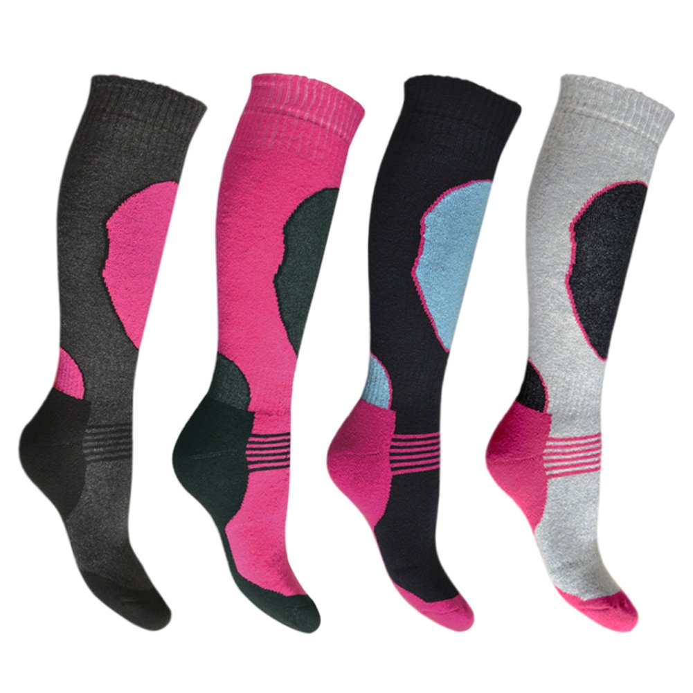 4 Pairs High Performance Ladies Ski Socks Long Hose Thermal Socks-Assorted-UK 4 - 7