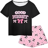 Girls Pajamas for Kids Summer Pjs for Girl Pajama Sets 2Pcs Short Sleeve Top Sleepwear for Teen 8-15