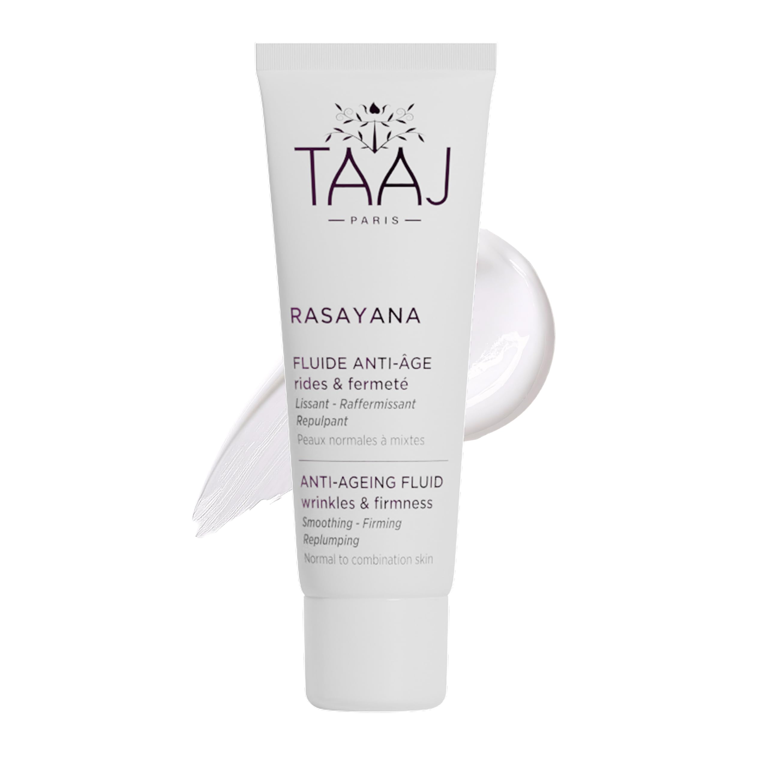 TAAJ | Rasayana Anti-Aging Fluid | Smoothes wrinkles | Restores skin firmness and elasticity | More uniform complex | Made in France | Vegan | CrueltyFree | 50ML