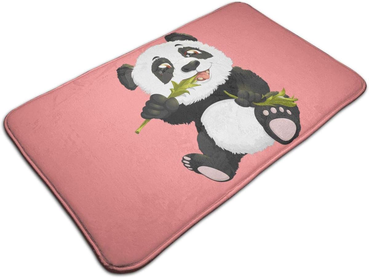 Welcome Doormat - Non-Slip Entrance Floor Rug - Easy Clean Rug Mats for Entry - Machine Washable Indoor Carpet Doormats with Eating Bamboo Panda, 19.5''Wx31.5''L