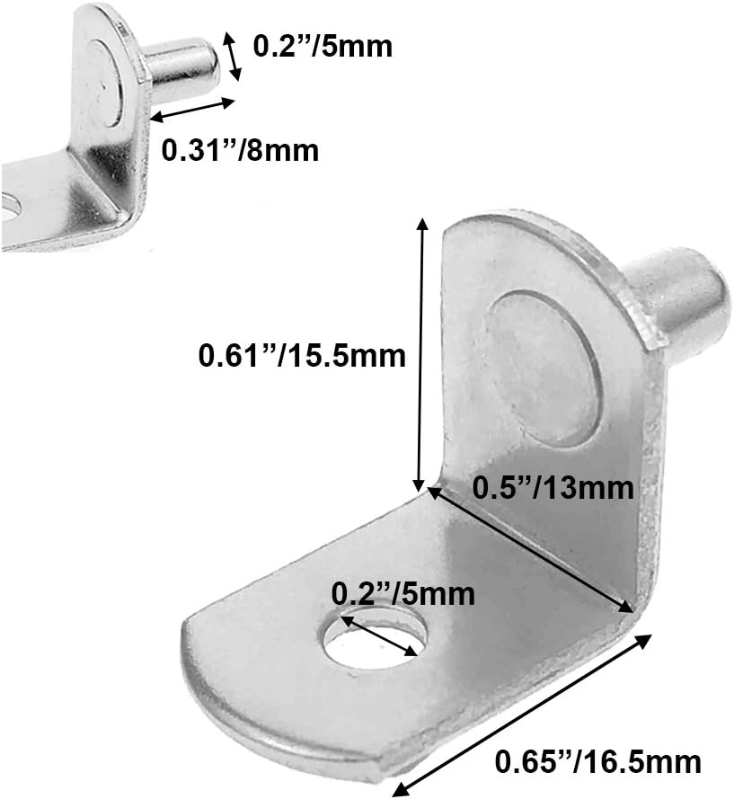 BIGTEDDY - 30x 5mm L-Shaped Support Furniture Kitchen Cabinet Closet Bookcase Shelf Bracket Style Pegs Hardware with Hole Nickel Plated: Home Improvement