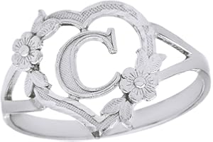 CaliRoseJewelry Silver Initial Alphabet Personalized Heart Ring - Letter C