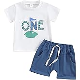 Baby Boy Girl First Birthday Golf Outfit Short Sleeve Hole In One Golf T-Shirt Top Shorts Set 2Pcs Summer Clothes
