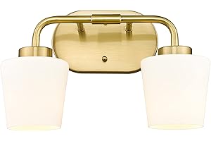Audickic Brushed Gold Bathroom Vanity Light, Farmhouse Brass Sconces Wall Lighting with Milk White Glass, Champagne Bronze Light Fixture Over Mirror, AD-22004-2W-GD