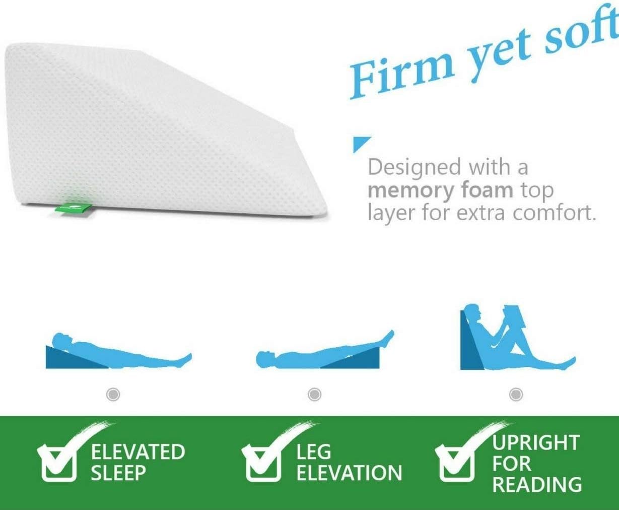 Cushy Form Bed Wedge Pillow - 1.5 Inch Memory Foam Top (25 x 24 x 12 Inches) Best for Sleeping, Reading, Rest or Elevation - Breathable and Washable Cover (12 Inch Wedge, White): Health & Personal Care